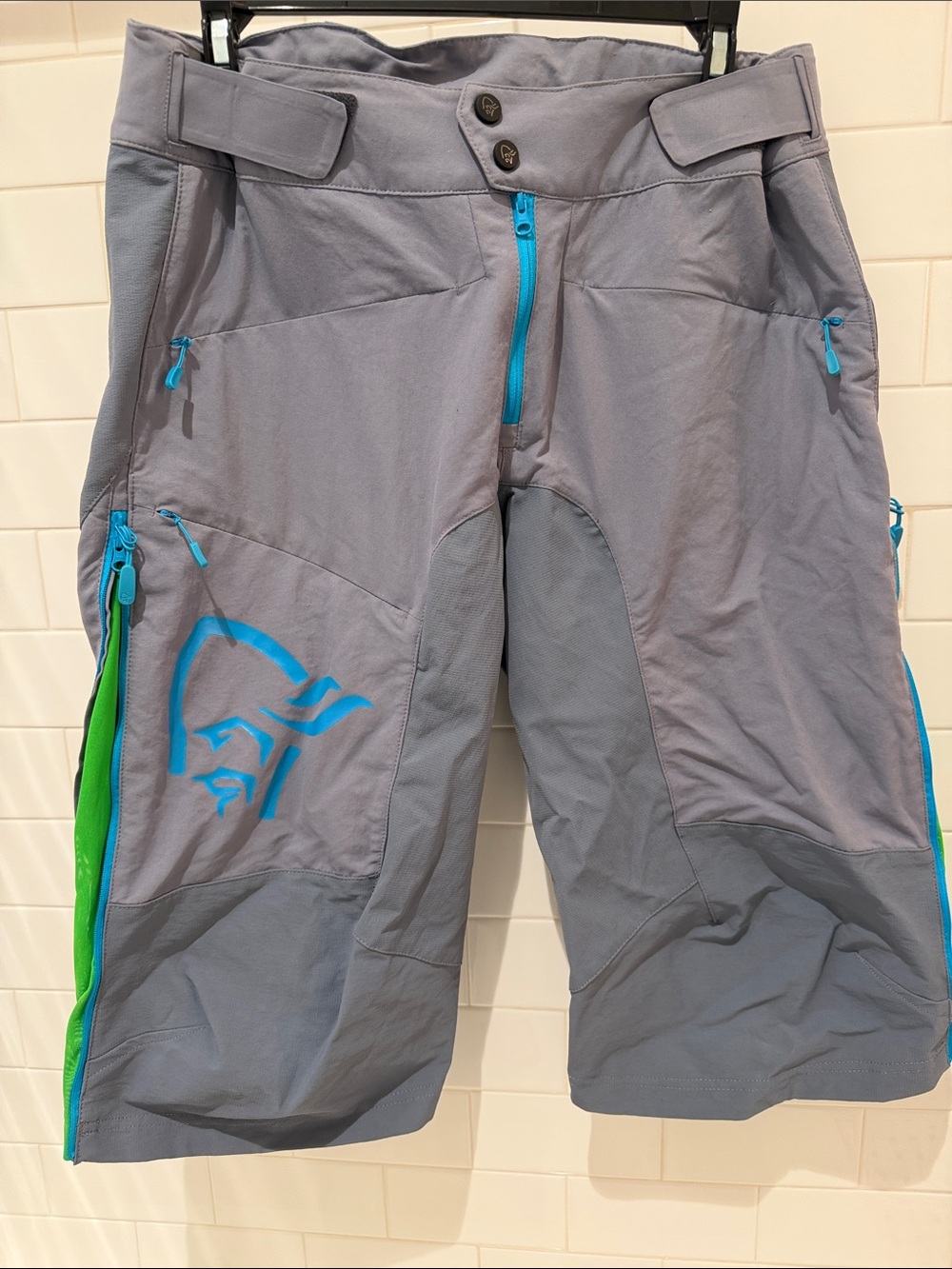 Norrøna Men’s Grey Outdoor Biking  Shorts with Blue and Green Accents